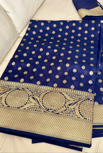 Royal Blue and Gold Handloom Silk Saree with Zari Butta's