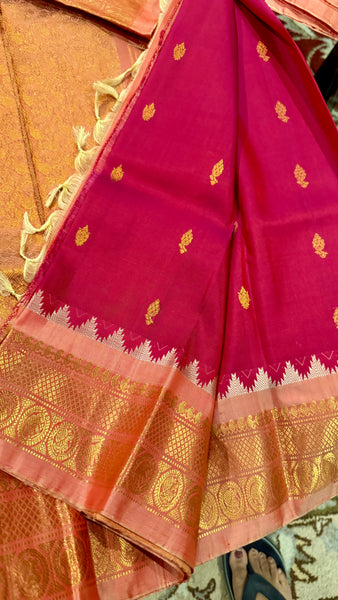 Hot Pink and Baby Pink Pure Silk Handloom Gadwal Saree