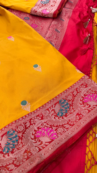 Yellow Shade Banarasi Katan Silk Handwoven Saree
