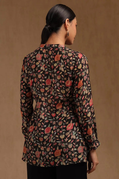 Black Silk Berry Botanical Print Tunic