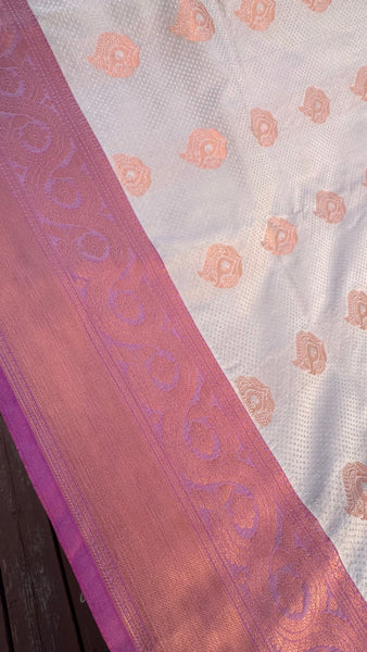 Biscuit and Pink Silk Banarasi Saree