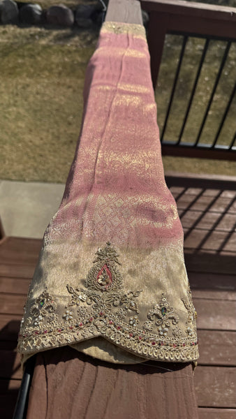 Pink Kora Banarsi Silk Saree with Zardosi Moon Border
