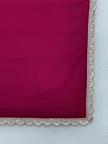 Ready To Wear One Minute Pink Georgette Scalloped Border Lace Saree