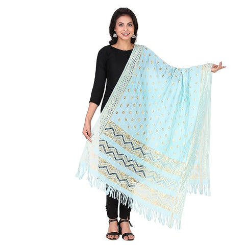 Sky Blue and Gold Soft Silk Dupatta