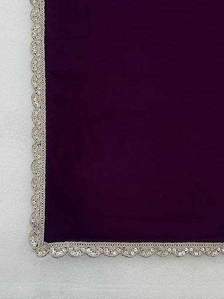 Ready To Wear One Minute Purple Georgette Scalloped Border Lace Saree