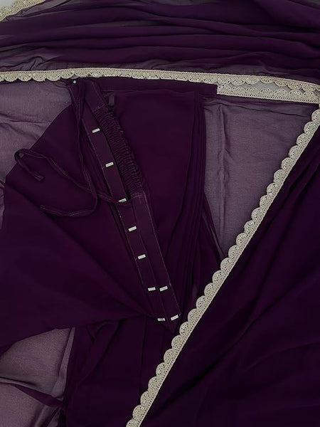 Ready To Wear One Minute Purple Georgette Scalloped Border Lace Saree