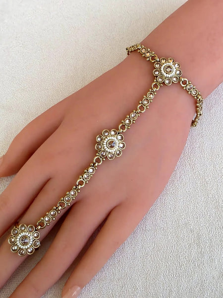 Dull Gold Polki Single Hath Paan/Bracelet/Haath phool/Hathh Panja/finger Hand bracelet