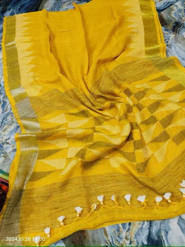 Yellow Linen Jamdani Saree