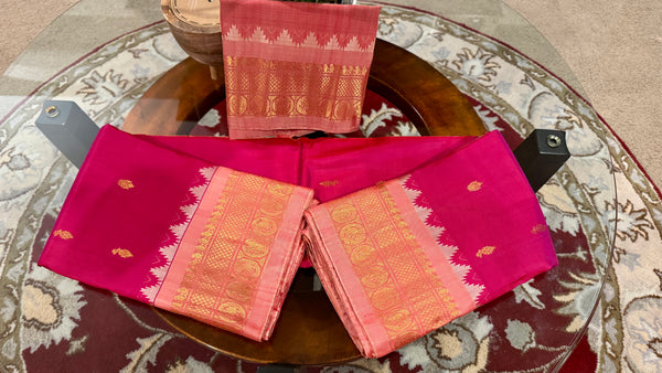 Hot Pink and Baby Pink Pure Silk Handloom Gadwal Saree