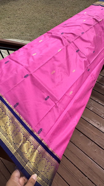 Pink and Navy Blue Soft Silk Saree