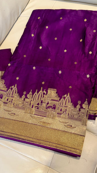 Kashi Elegance – Purple and Gold Mashru Silk Banarasi Handloom Saree