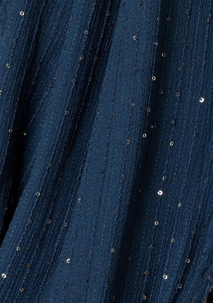 Navy Sequin Embroidered Pre-Stitched Saree (Without Blouse)
