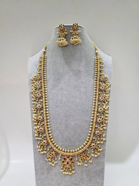 RubyGreen Antique Gold Long Necklace and Earring Set