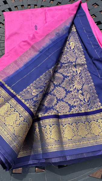Pink and Navy Blue Soft Silk Saree