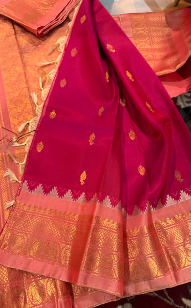 Hot Pink and Baby Pink Pure Silk Handloom Gadwal Saree