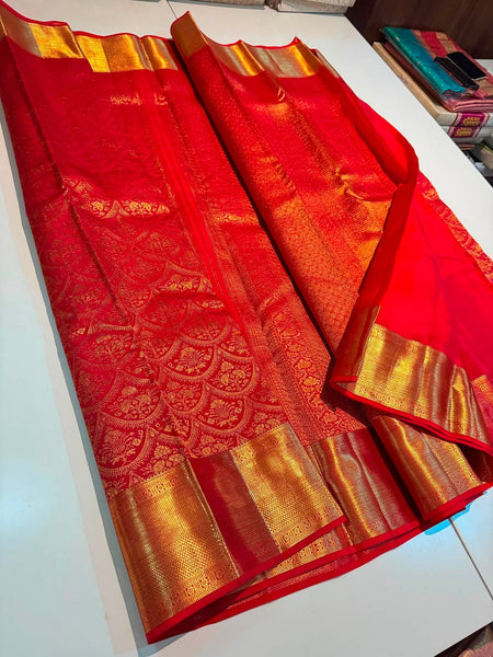 Pure Silk Kanjeevaram Saree in Red and Gold