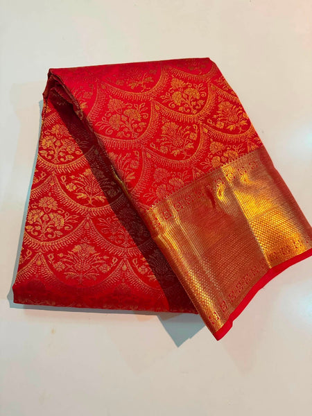 Pure Silk Kanjeevaram Saree in Red and Gold