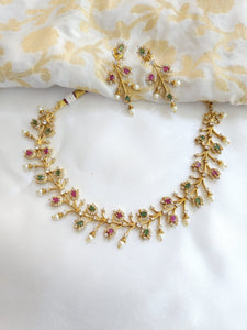 CZ Multicolor Goldplated contemporary hasli Necklace set