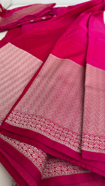 Soft Banarasi Silk Saree Rani Pink With Zari Border