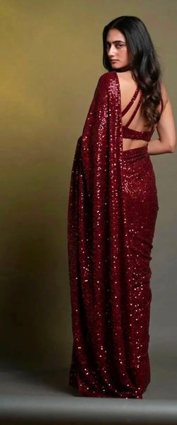 Maroon Sequin Saree with Lace Sequin border