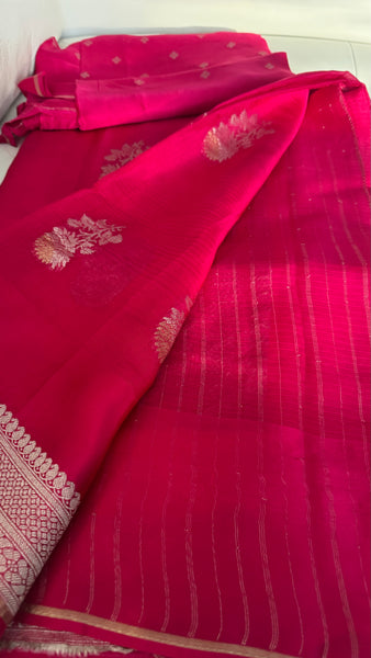 Rani Hot Pink Chiffon Georgette Saree