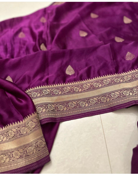 Purple Soft Satin Crepe Silk Saree