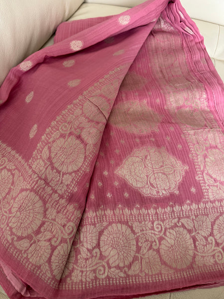 Baby Pink Khaddi Georgette Munga Silk Saree