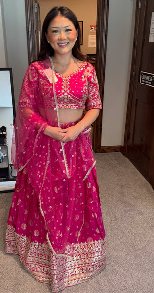 Pink and Gold Lehenga Choli Set