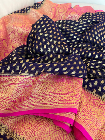 Deep Purple Banarasi Georgette Chiffon Silk