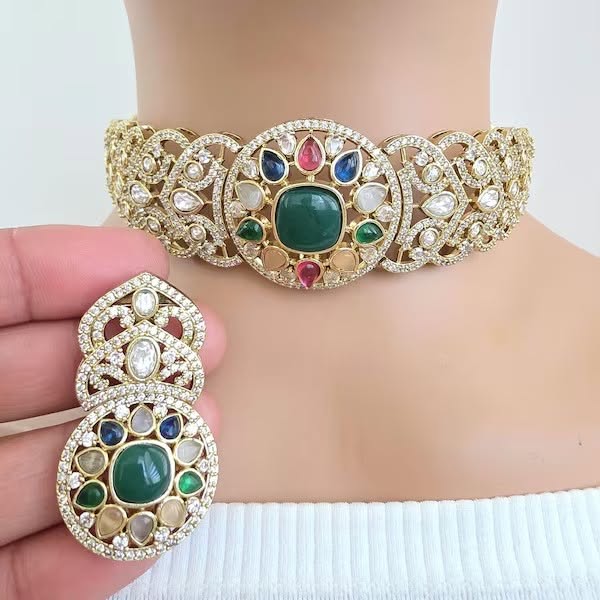 Multi Victorian Moissanite kundan Necklace Set