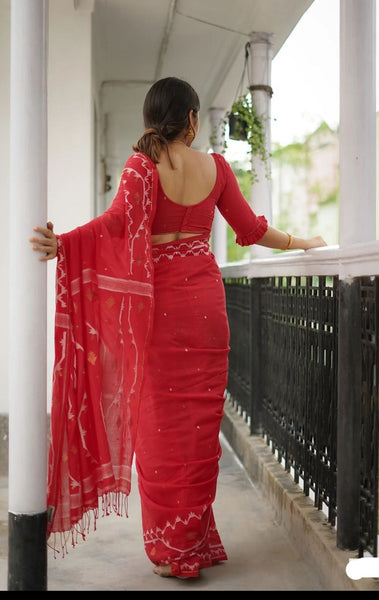 RED, GOLD, AND WHITE JAMDANI SAREE