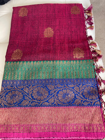 Magenta Dupion Raw Silk Saree