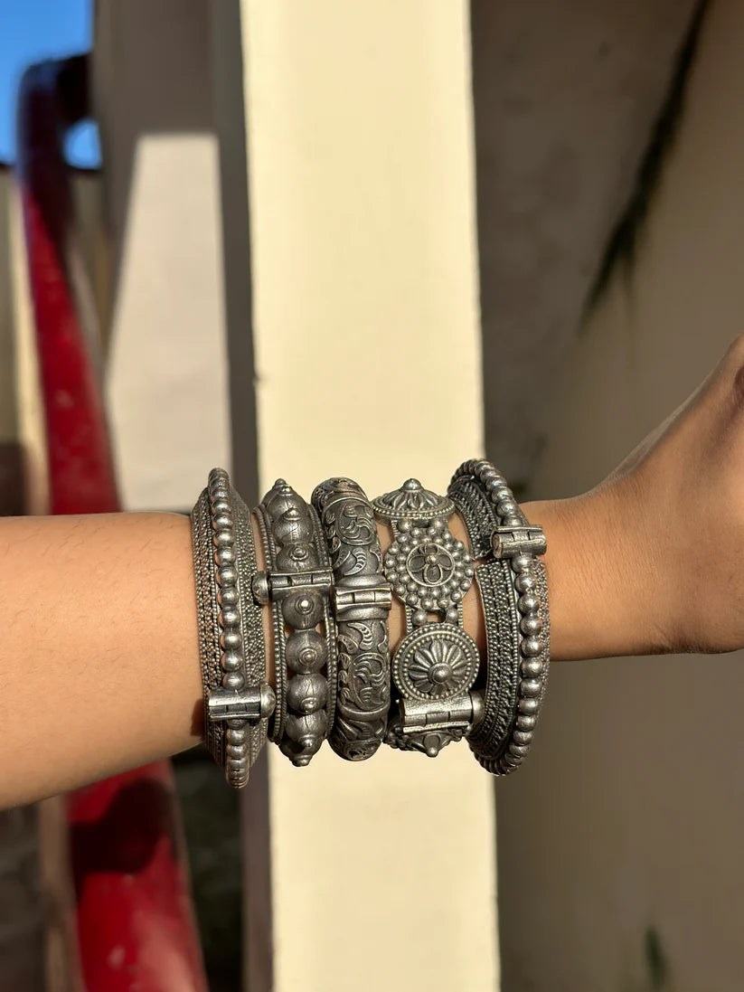 Devi Stack German Silver Kada Bangle 5-piece Set