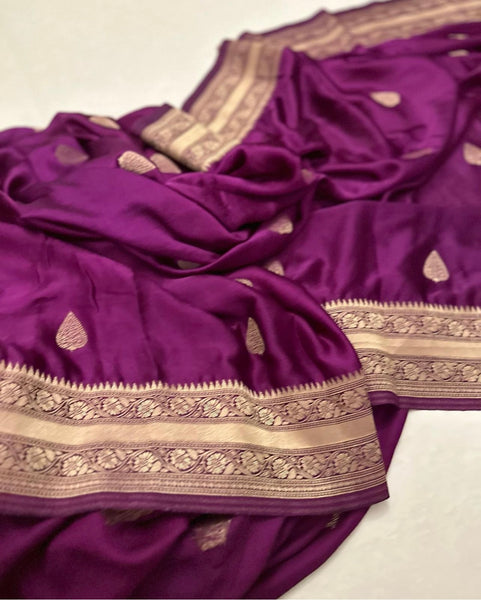 Purple Soft Satin Crepe Silk Saree