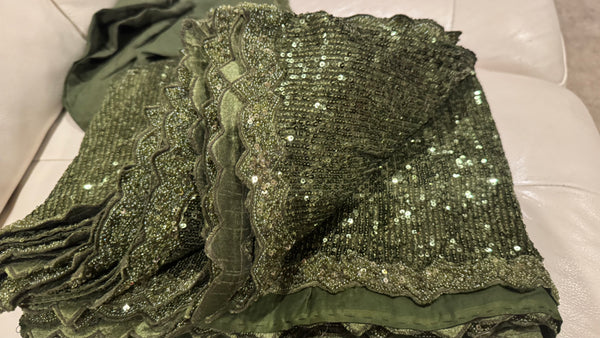 Olive Green Georgette Sequins Saree