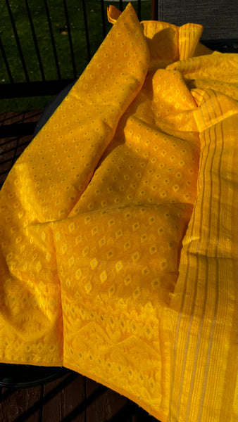 Yellow Jamdani Saree with Traditional Woven Design