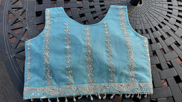 Sky Blue and Silver Embroidered Net Lehenga
