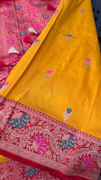 Yellow Shade Banarasi Katan Silk Handwoven Saree
