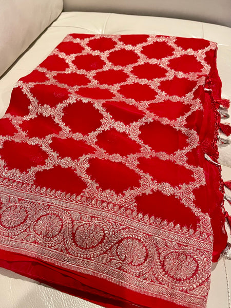 Pure Red Khaddi Chiffon Silk