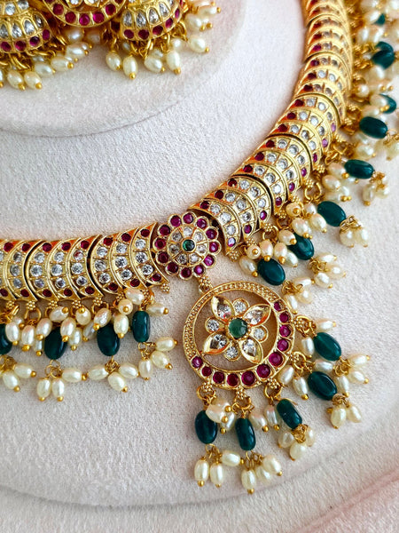Ruby Green Gold Jadau Necklace Set