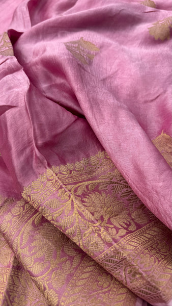Pink and Gold Soft Mashru Silk Saree