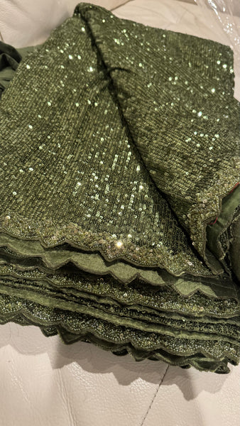Olive Green Georgette Sequins Saree