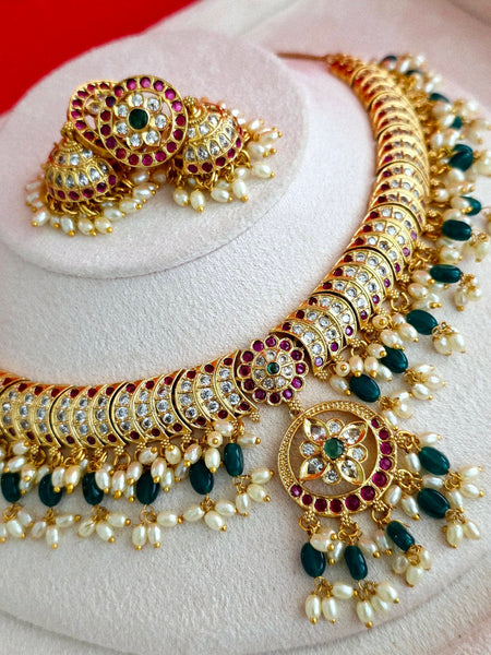 Ruby Green Gold Jadau Necklace Set