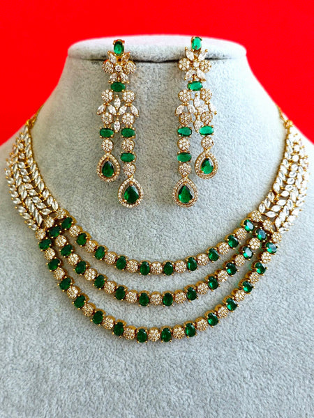 Green CZ Diamond Necklace Set