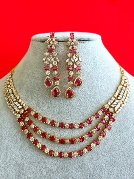Ruby CZ Diamond Necklace Set
