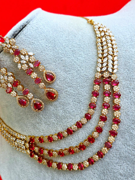 Ruby CZ Diamond Necklace Set
