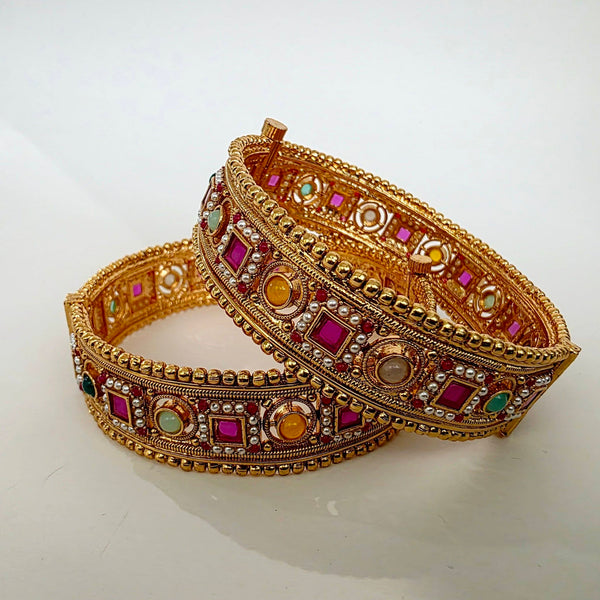 Navratan Matt Gold-Plated Rajwadi Kada Bangle Pair