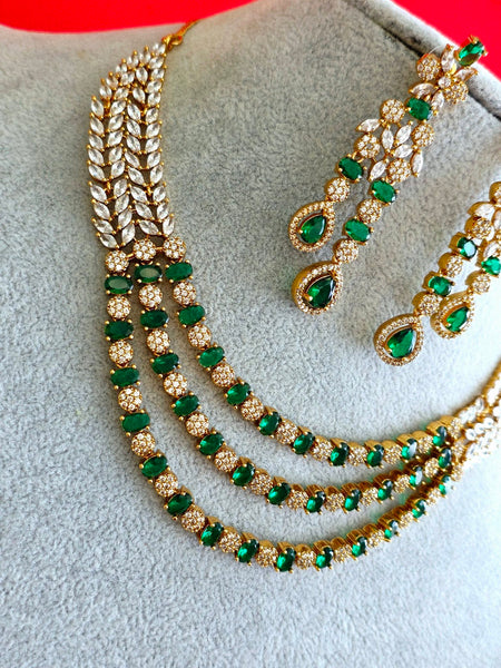 Green CZ Diamond Necklace Set