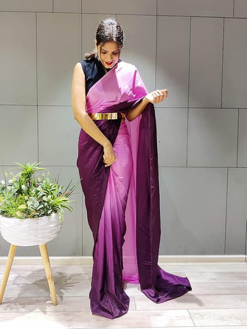 Pre-Stitched One Minute Ready to Wear Dual Shaded Purple Pink Saree