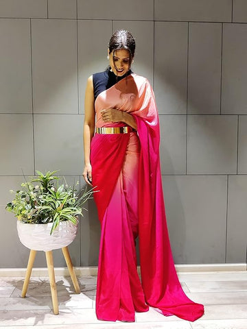 Pre-Stitched One Minute Ready to Wear Dual Shaded Pink Saree